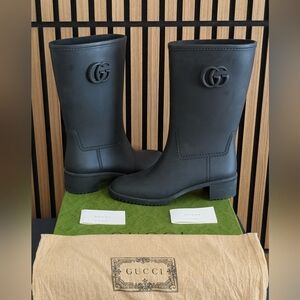 Gucci Double G Rain Boot 'Black Rubber' 762700-J8710-1000 - Women's Size 40